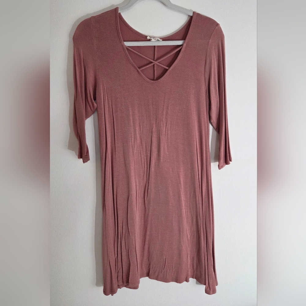 Pink 3/4 Sleeve Dress with Crisscross Front Size S